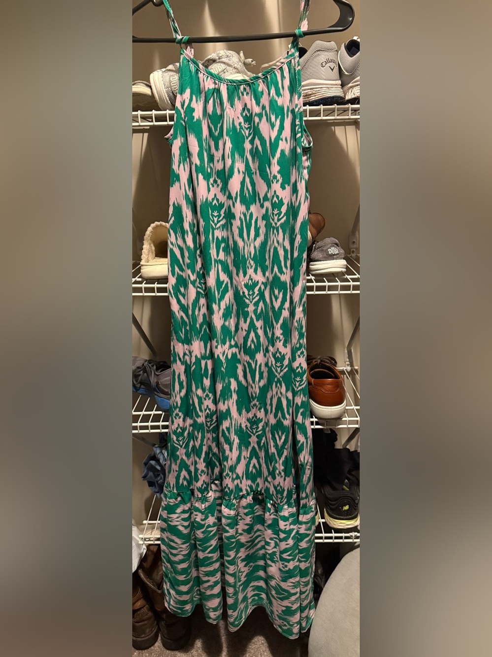 Green & Pink Patterned Maxi Dress
